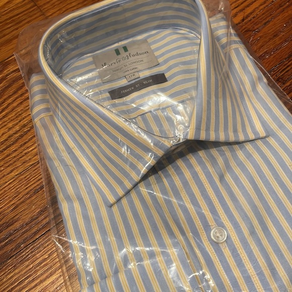 NWT Harvie & Hudson Yellow/Blue Stripe Slim Fit Button Down - Picture 10 of 12